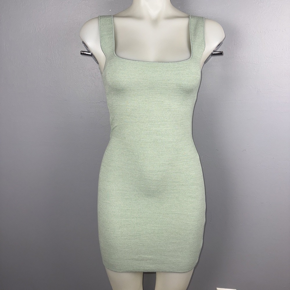 Zara Tank Mini Dress Women's S Jade Green Square Neckline Bodycon Minimalist